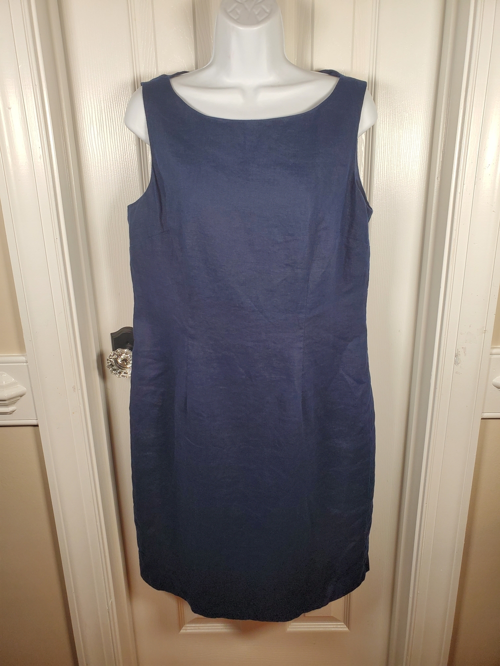 Kim Rogers - Navy Blue - 100% Linen - Sleeveless Dress Shift - Sz. 12